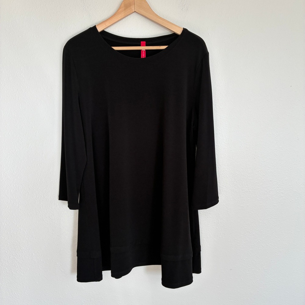 IC Collection Tunic Top Women XL Black 3/4 Sleeve Stretch Classic Minimalist